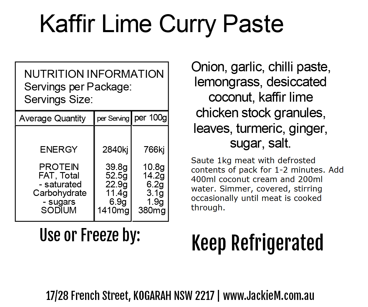 Kaffir Lime Curry Paste - Wet (SYDNEY ONLY)