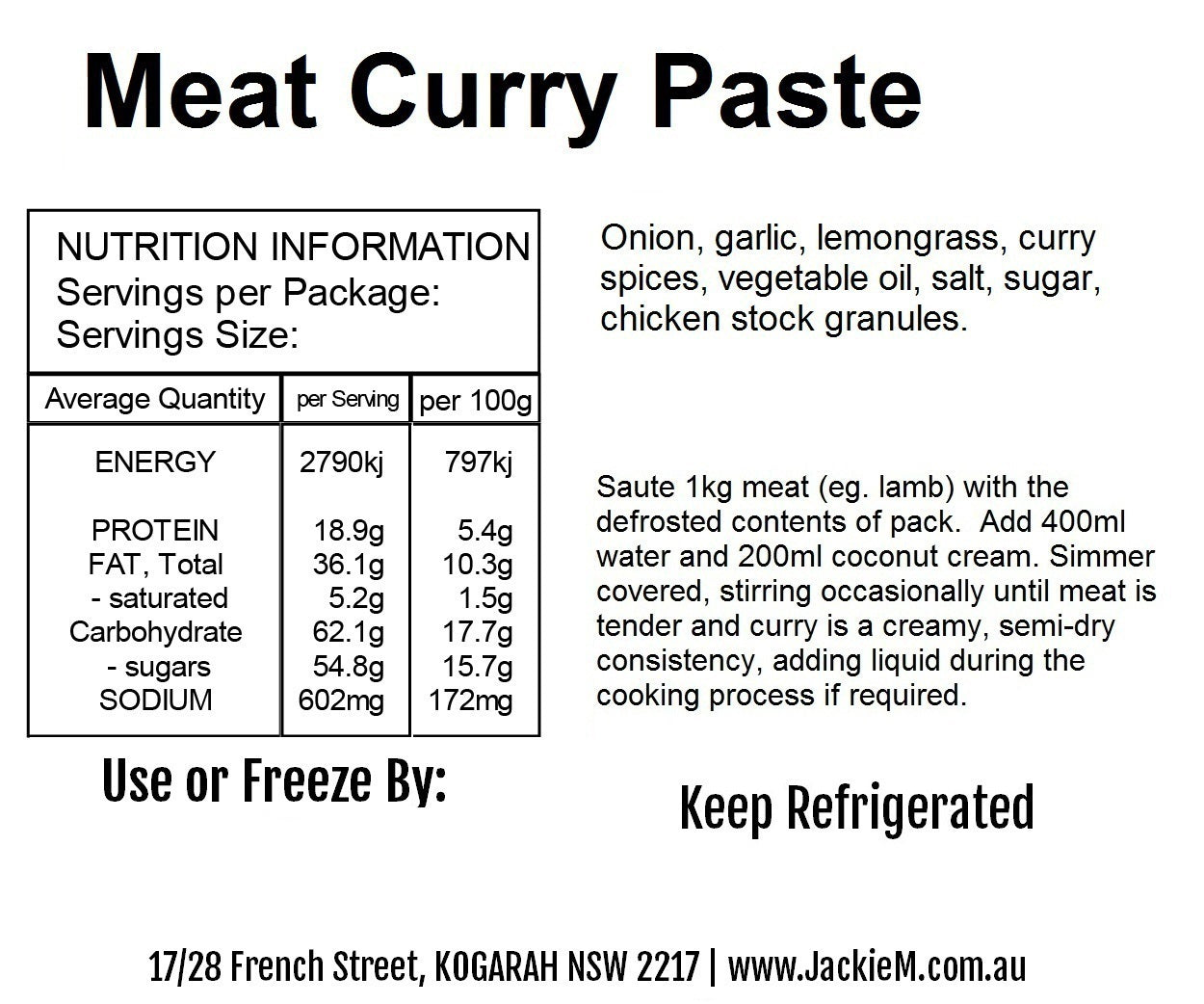 Meat Curry Paste - Wet (SYDNEY ONLY)