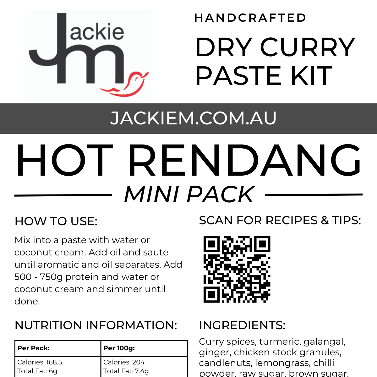 [Mini Pack] Handcrafted - Hot Rendang Dry Curry Paste Kit