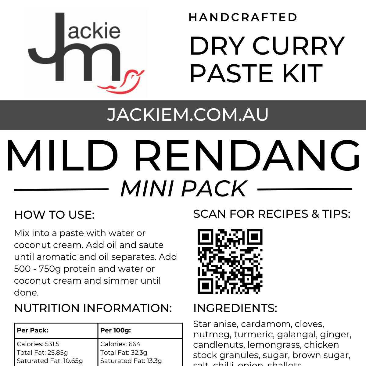 [Mini Pack] Handcrafted - Mild Rendang Dry Curry Paste Kit