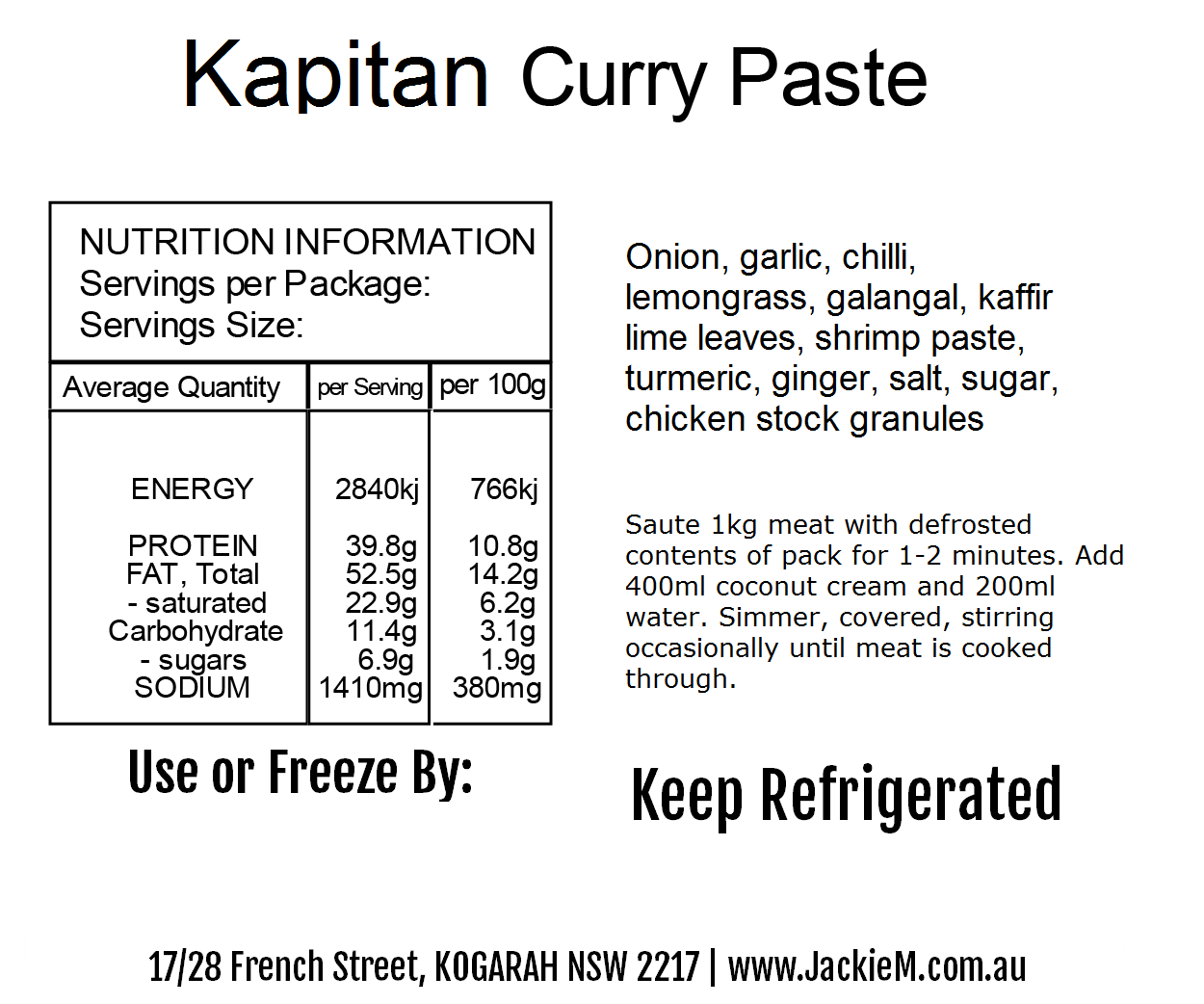Kapitan Curry Paste - Wet (SYDNEY ONLY)