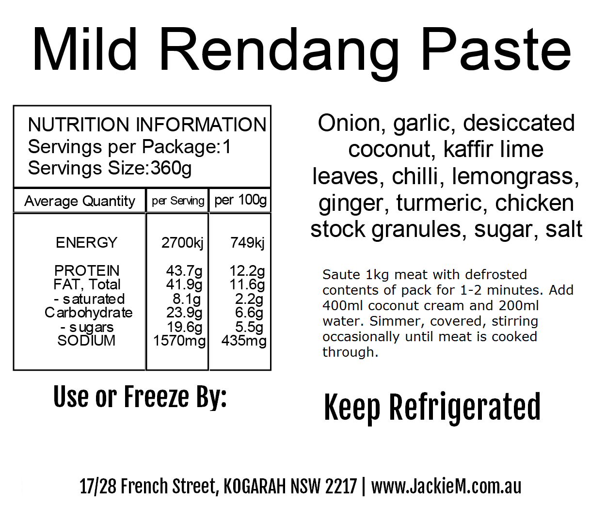 Mild Rendang Paste - Wet (SYDNEY ONLY)