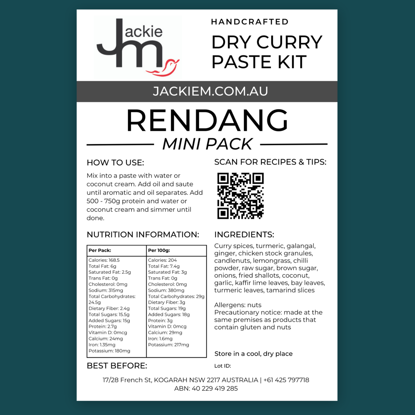 [Mini Pack] Handcrafted - Rendang Dry Curry Paste Kit