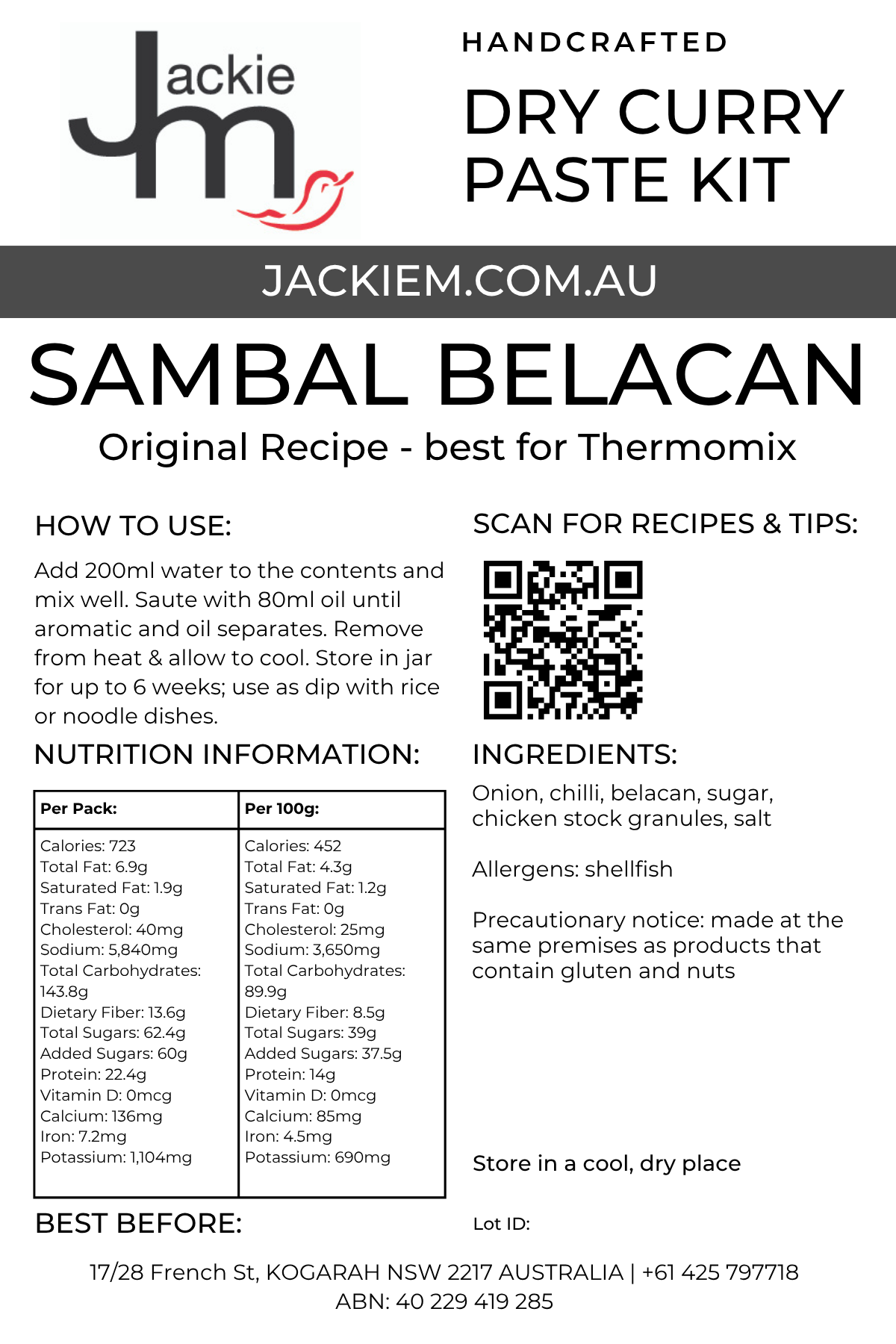Handcrafted - Dry Sambal Belacan Kit (Original Recipe)